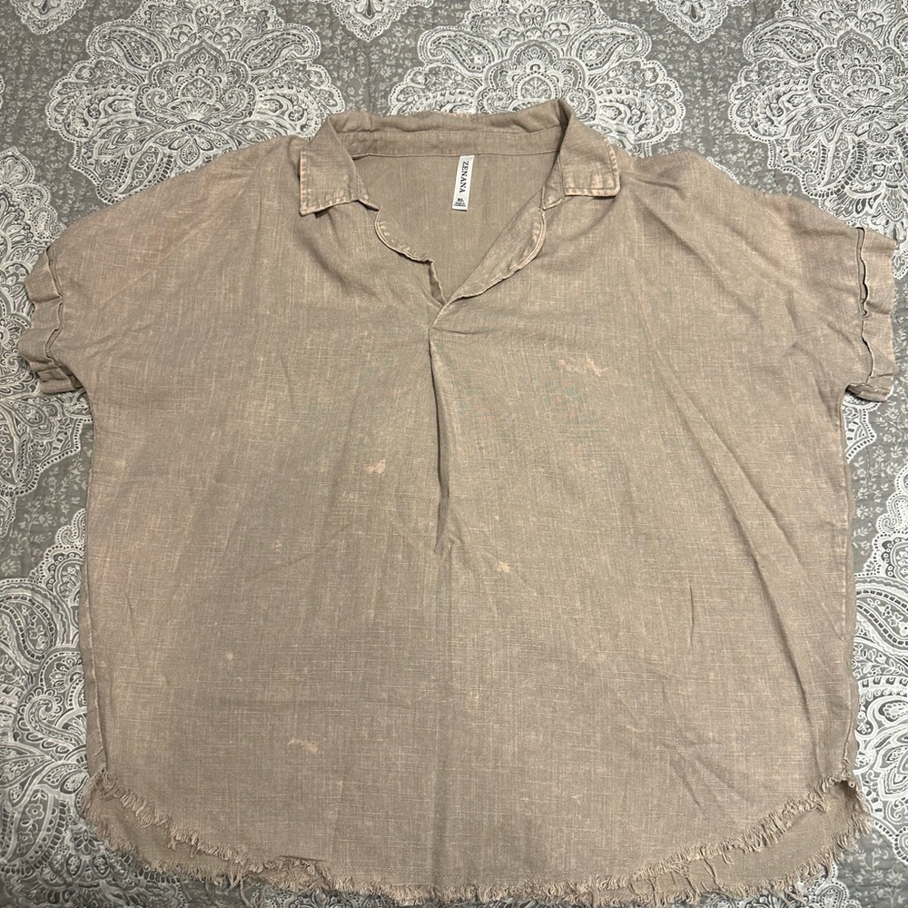 Zenana oversized destressed collar shirt